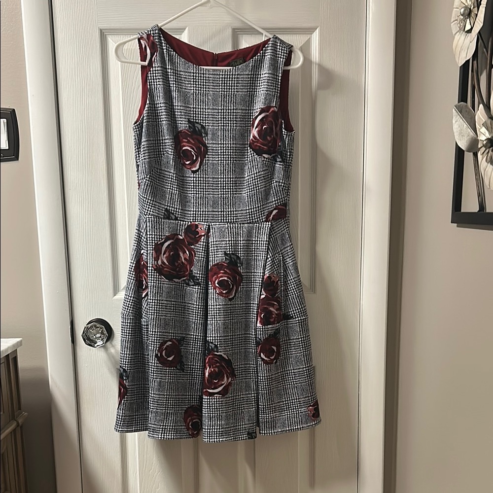 Elegant Black and Burgundy Floral Dress